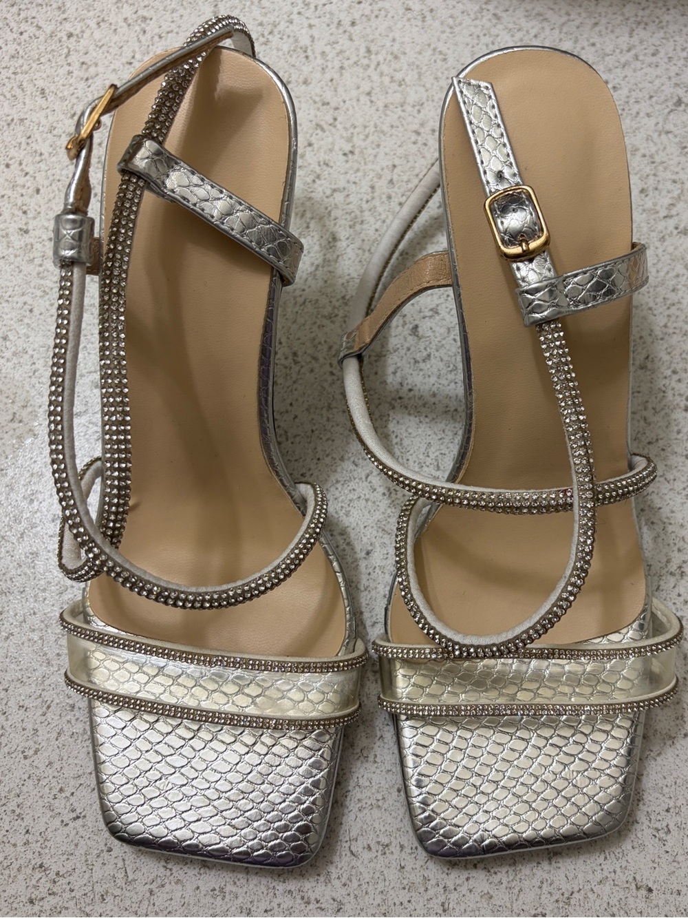SHEIN White Rhinestone Ankle-Strap Kitten Heel Sandals
